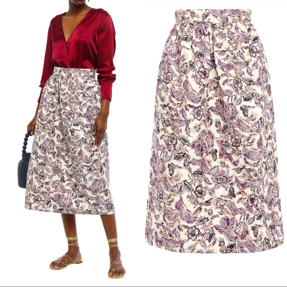Anna Sui Gathered floral-jacquard‎ midi skirt Size 4
